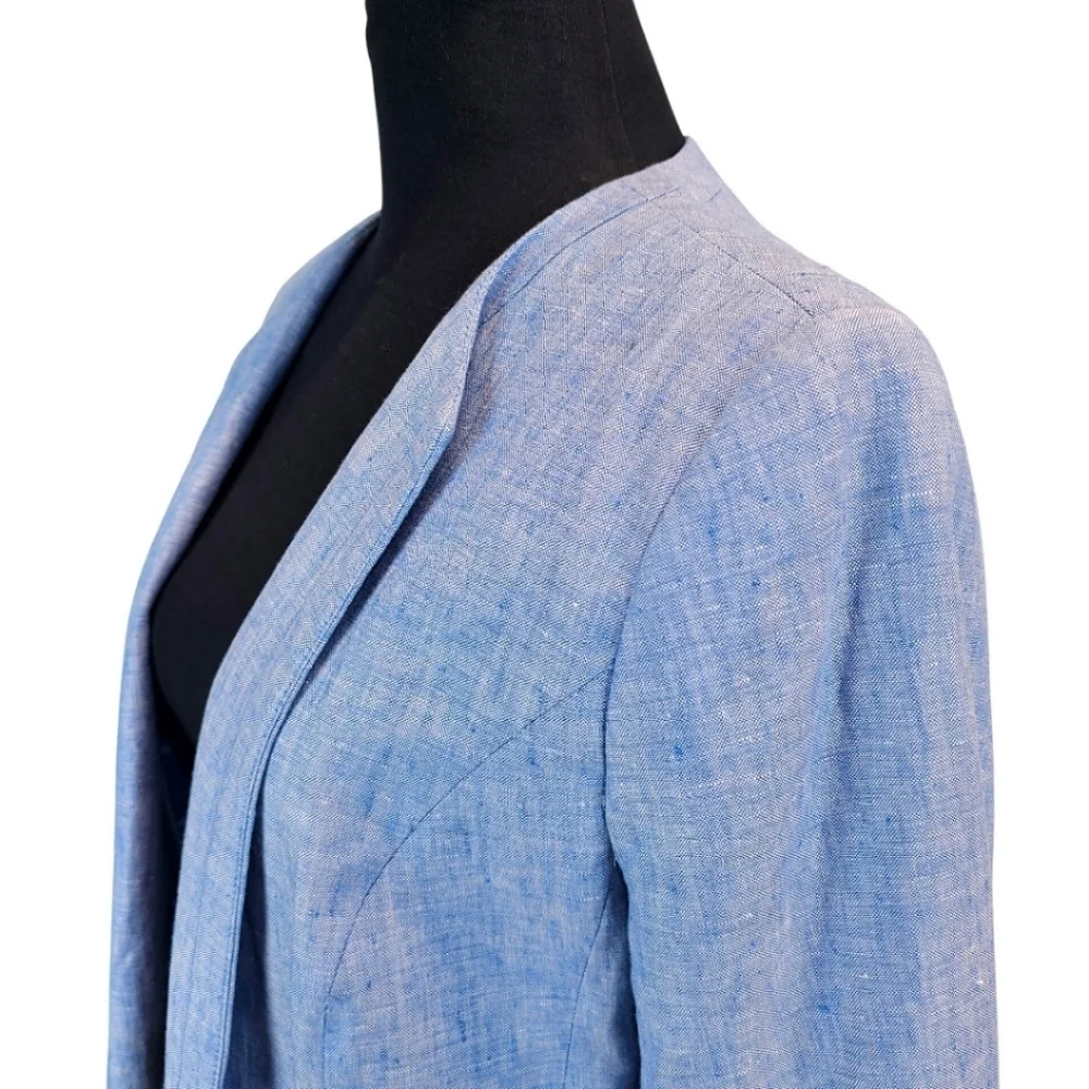 Talbots 100% Linen Open Front Blazer Jacket Light Blue Sz 10 Cape Cod Hamptons